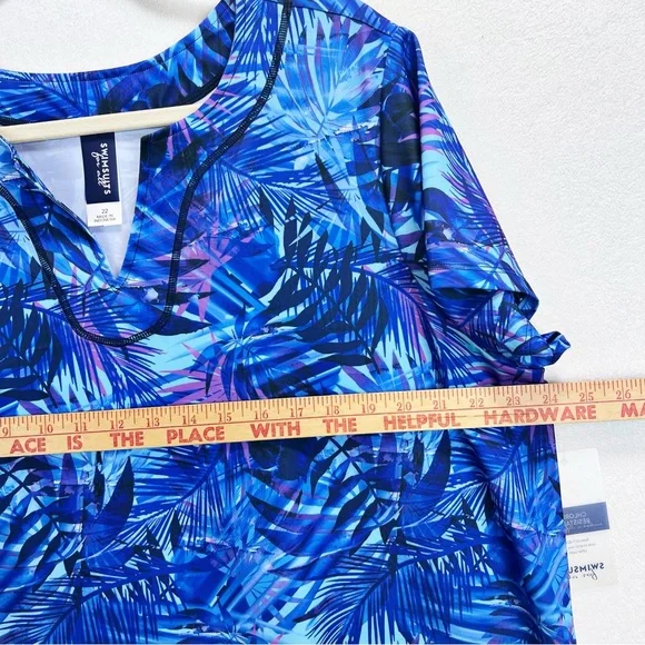 Swimsuits For All Longer Length Short-Sleeve Swim Tunic Size 22 Tropical Palm - Picture 7 of 10